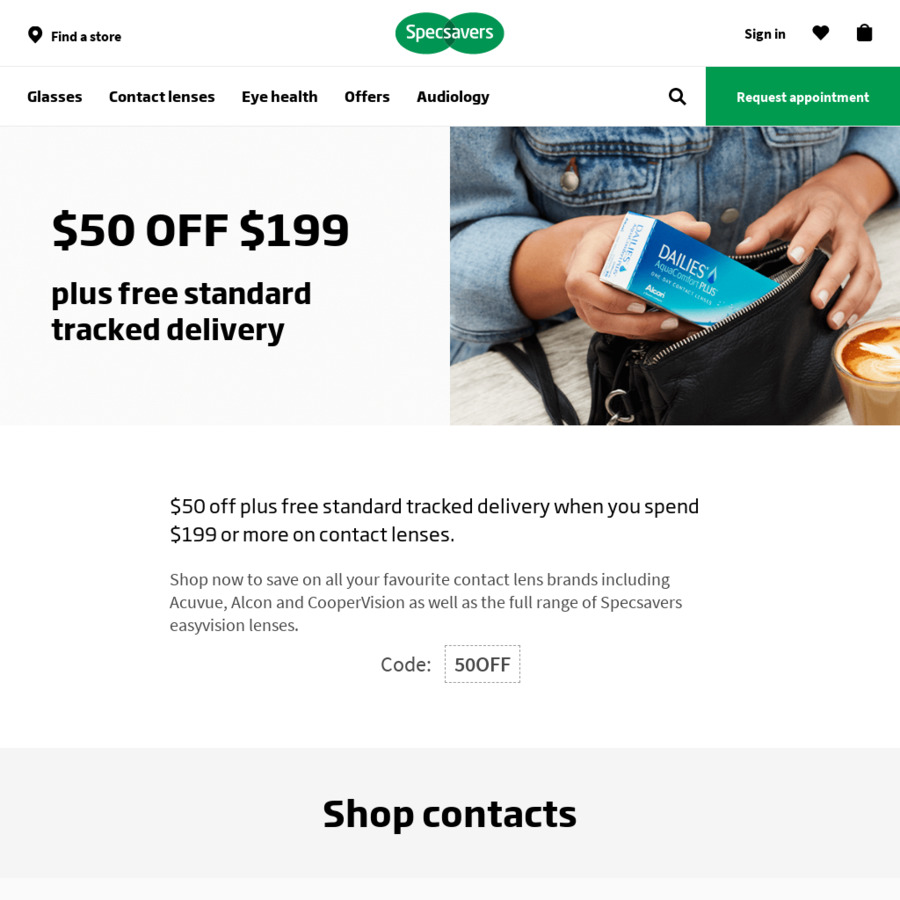 Contact Lenses 50 off 199 + Free Tracked Delivery Specsavers