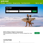 $100 off Return Flights to Queensland @ Grabaseat (Travel Periods: 7 Jun - 6 Jul, 26 Jul - 28 Sep & 17 Oct - 15 Dec 2022)