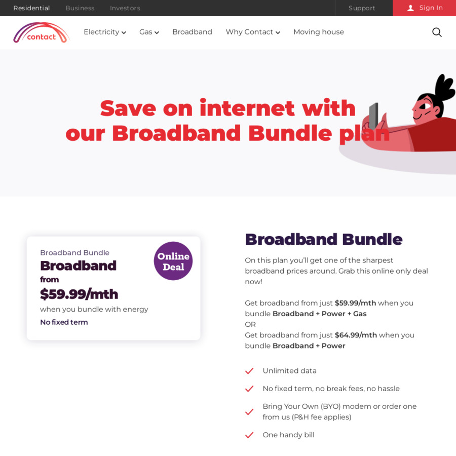 Contact Energy 200 off When You Bundle Broadband with Power and/or