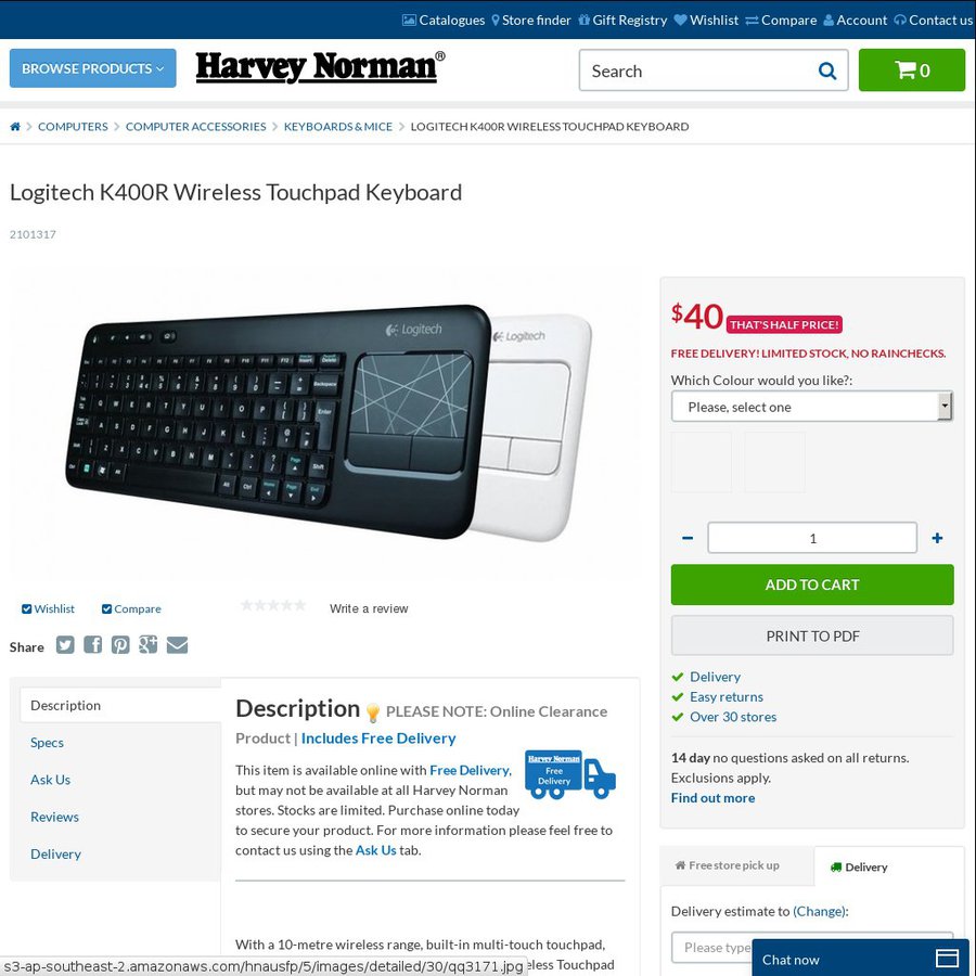Logitech k400r black white wireless touchpad keyboard 35 with voucher