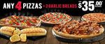 Any 4 Pizzas + 2 Garlic Breads $35 Delivered @ Domino's Pizza