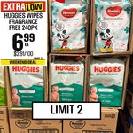[Auckland] Huggies Fragrance Free Thick Baby Wipes 240pk $6.99 @ PAK'n SAVE Highland Park