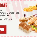 2 Zinger Burgers, 2 Reg Potato & Gravy, 2 Bread Rolls, 2 Reg Chips, 2 Lge Drinks $15.90 (Was $36.20) @ KFC