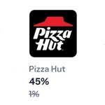 Pizza Hut: 45% Cashback (Was 1%, $10 Cap, 1 Per User) @ ShopBack App