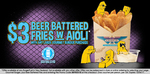 $3 Beer Battered Fries with aoli alongside any large gourmet burger