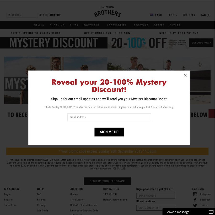Hallenstein Brothers Mystery Discount Code Get 20 100 off. Online & Instore ChoiceCheapies