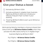 45/65/85/105/125 Bonus Status Credits with 2x Eligible Flights @ Virgin Australia
