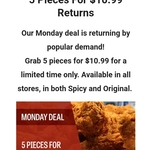5pcs of Fried Chicken for $10.99 @ Texas Chicken (Mondays Only)