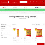 Moccagatta Dry Pasta 500g - 5 for $5 (Usually $1.19 Each) @ The Warehouse