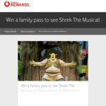 Win a family pass to see Shrek The Musical (Christchurch or Wellington) @ Vodafone Rewards (customers only)