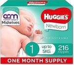 Huggies Nappies 1 Month Supply Box (Size 1-6) A$62.73 (~NZ$67.45 Delivered) @ Amazon AU