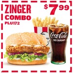 Zinger Combo: Zinger Burger, Fries and Drink $7.99 (Before 4PM) @ KFC (In Store)