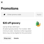 [Uber One] $20 off $40 Spend on Next Three Grocery Orders (Select FreshChoice & Four Square Stores, Excl. Apply) @ Uber Eats