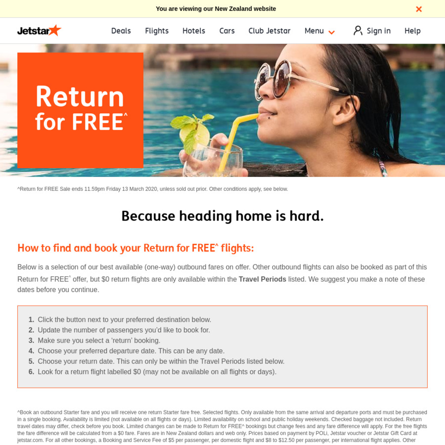 Jetstar Return for Free Sale Domestic and International eg Chch to