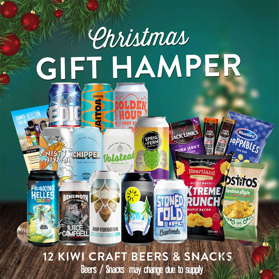 Christmas NZ Craft Beer Gift Hamper (4x 440ml + 8x 330ml Beers + Snacks