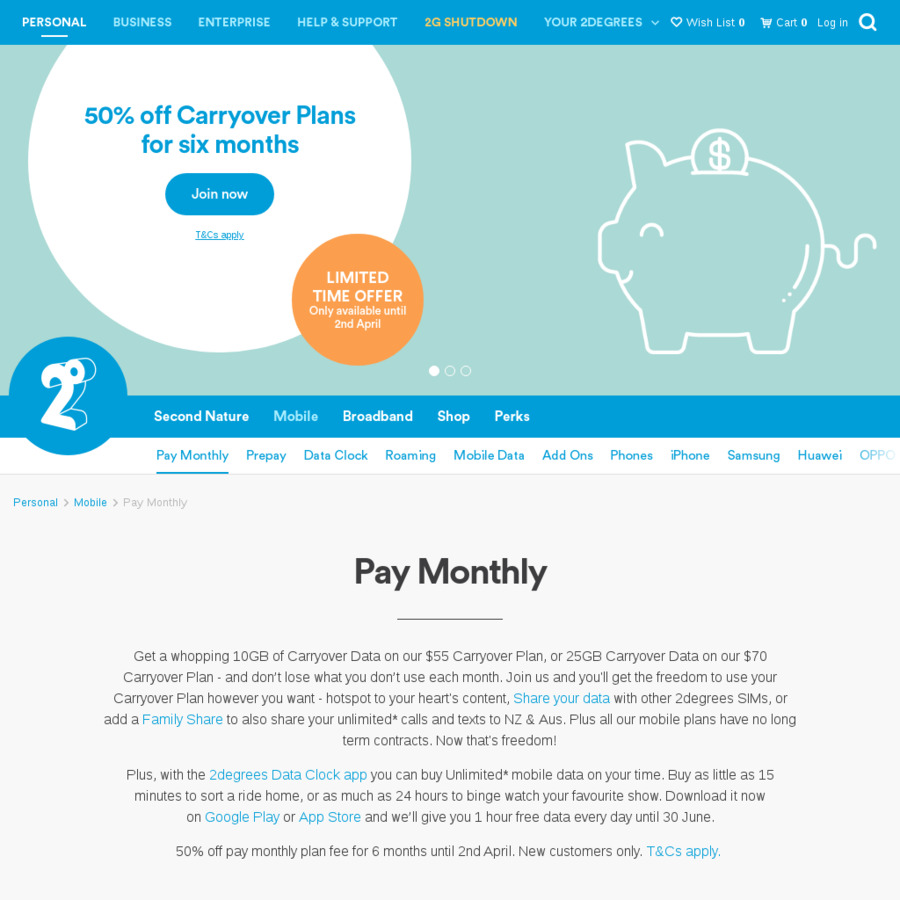 50% off Pay Monthly Carryover Plans for 6 Months @ 2degrees ...