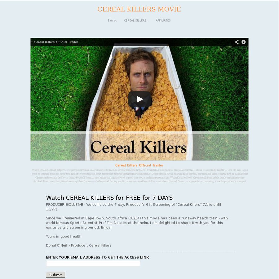 Cereal Killers Movie Free for The Next 7 Days (Usually 5