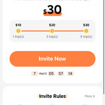 Referrer Gets $10 off for 1 Trip, $20 for 3 Trips, or $30 for 5 Trips; Referee Gets 50% off (Max $10 off) for 2 Rides @ DiDi