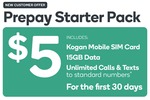 $5 SIM Card Starter Pack: Unlimited Texts & Calls (AU/NZ) & 15GB Data for First 30 Days ($35/Month Thereafter) @ Kogan Mobile