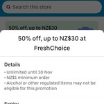 [Uber One] 50% off (up to $30) at FreshChoice Greenlane, Auckland (Excl. Apply, Unlimited Use November) @ Uber Eats App