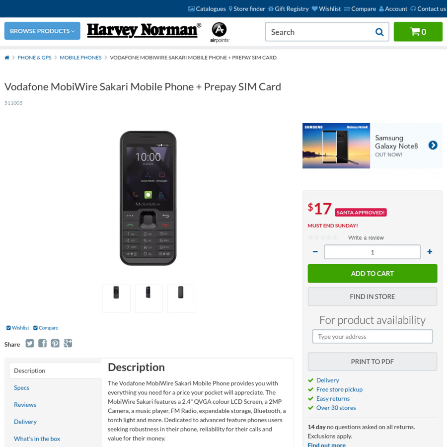  17 Vodafone MobiWire Sakari Mobile  Phone  Harvey Norman 