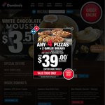 25% off Online Delivery Orders, $2 Garlic Bread, 3 Pizzas+2 Garlic Breads+2 1.5L Drinks $33.99 @ Domino's