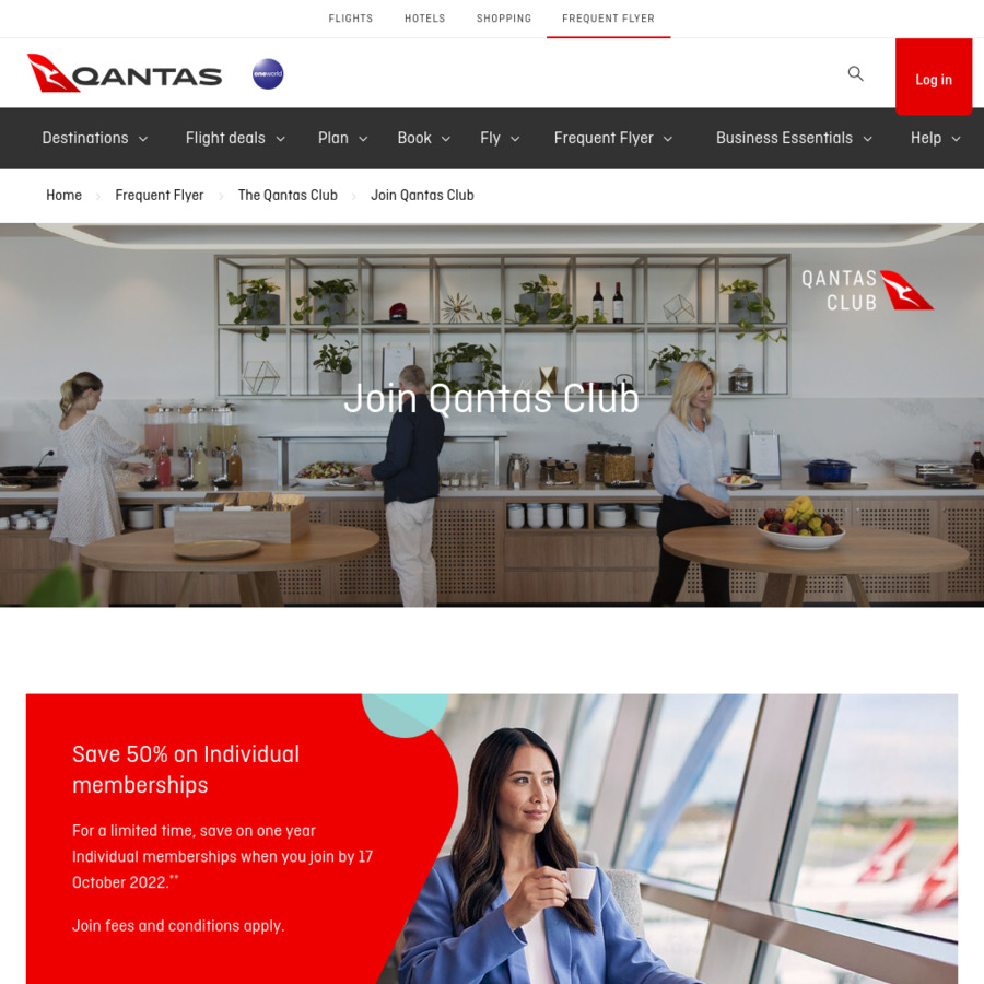 Qantas Club Save 50 on One Year Individual Memberships (300 + 99