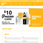 Claim a $10 Prezzee e-Gift Card with Purchase of Select Invisible Zinc Products (SPF 50+ $15.74 CW) @ Invisible Zinc