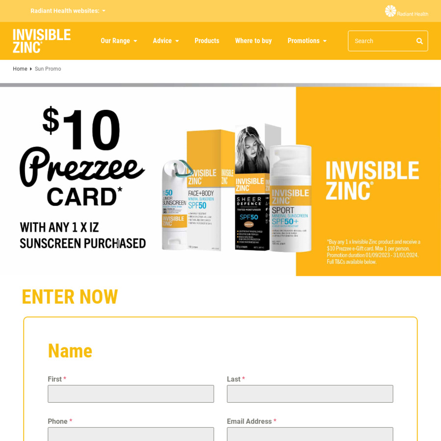Claim a 10 Prezzee eGift Card with Purchase of Select Invisible Zinc