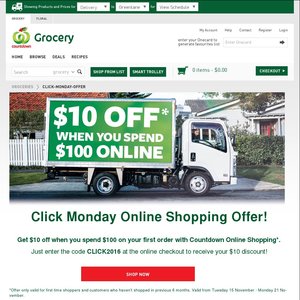 $10 off $100 Spend @ Countdown (Click Monday)