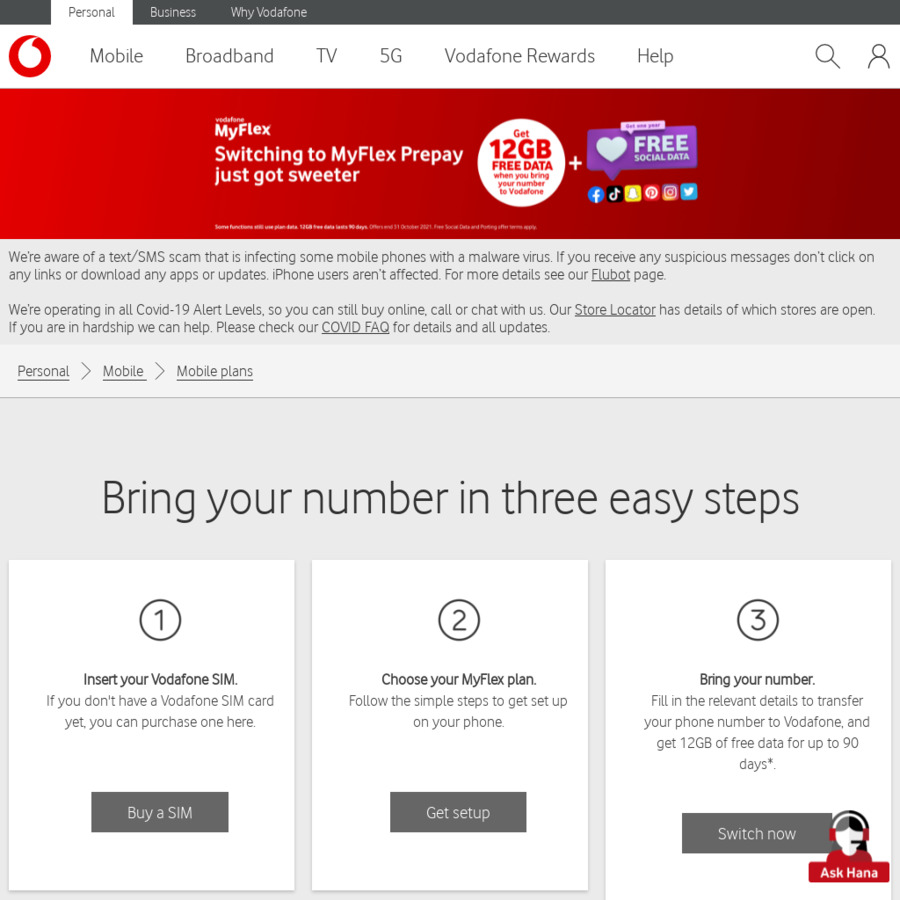 Port Your Mobile Number to Vodafone's MyFlex PrePay Plan and Get 12GB