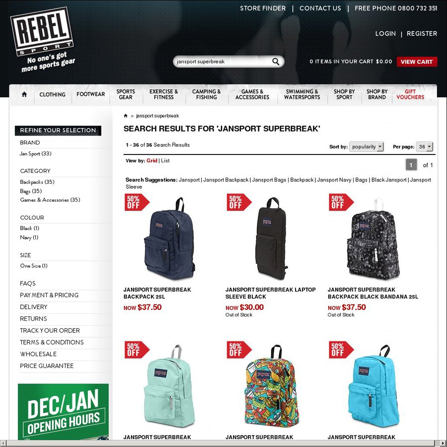 Jansport Superbreak Backpack 37.50 Rebel Sport ChoiceCheapies