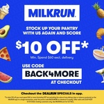 $10 off $60 Spend (Excludes Delivery & Tobacco Products, One Use Per Customer) @ MILKRUN App