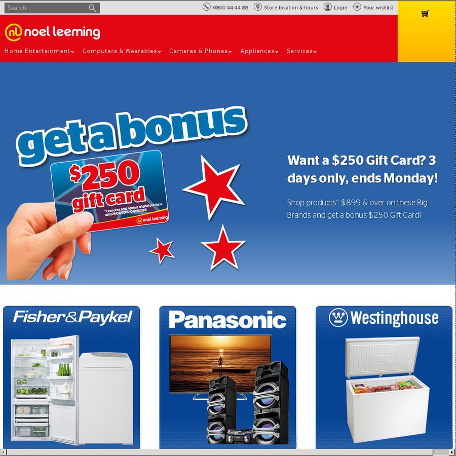 Get a 250 Noel Leeming Gift Card with Purchases of 899 + on Big