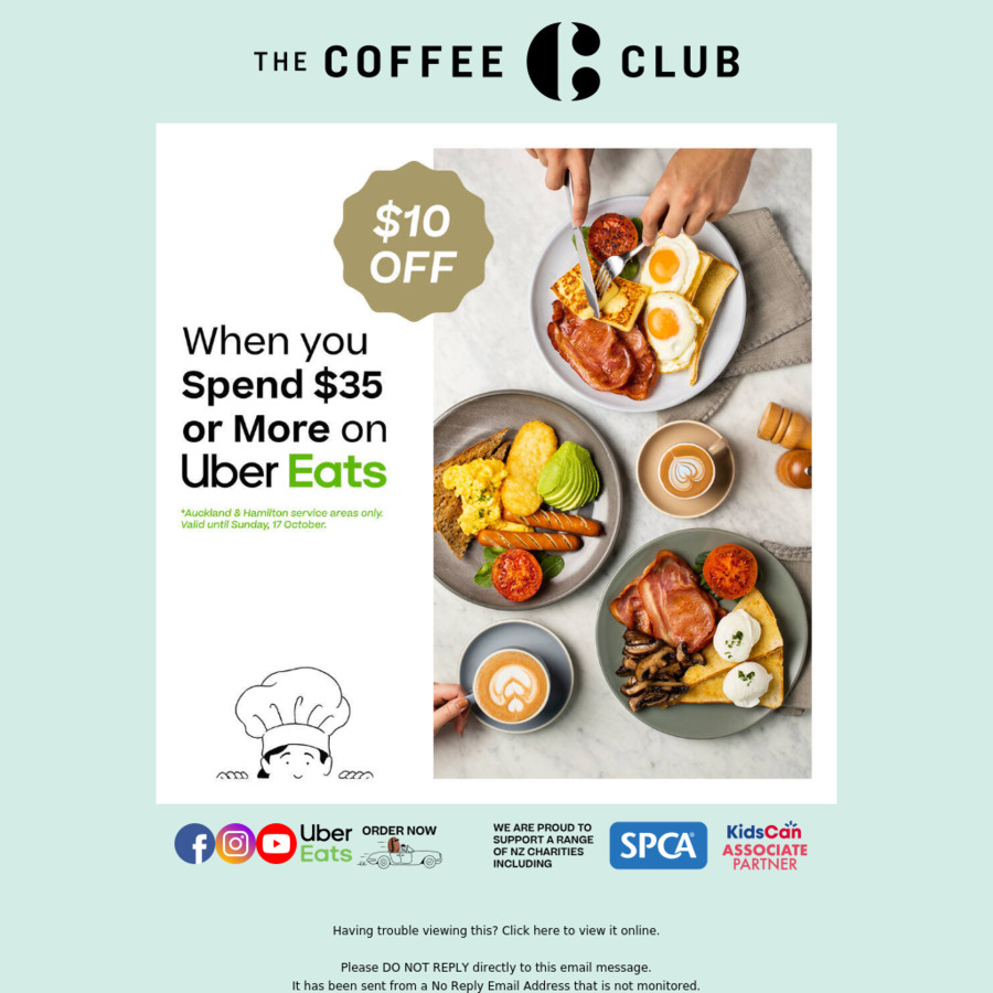 10 off 35 Minimum Spend The Coffee Club via Uber Eats (Auckland