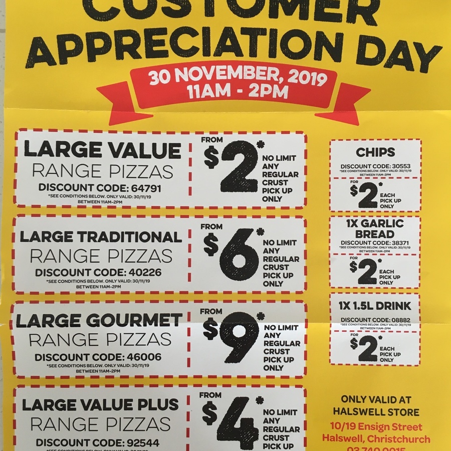 Domino's Customer Appreciation Day 2 Pizzas & More 30/11/19 11AM to