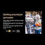 [SuperGold] 50% off First 5 Rides, 5% off for Existing, $20 off First UberEATS Order @ Uber