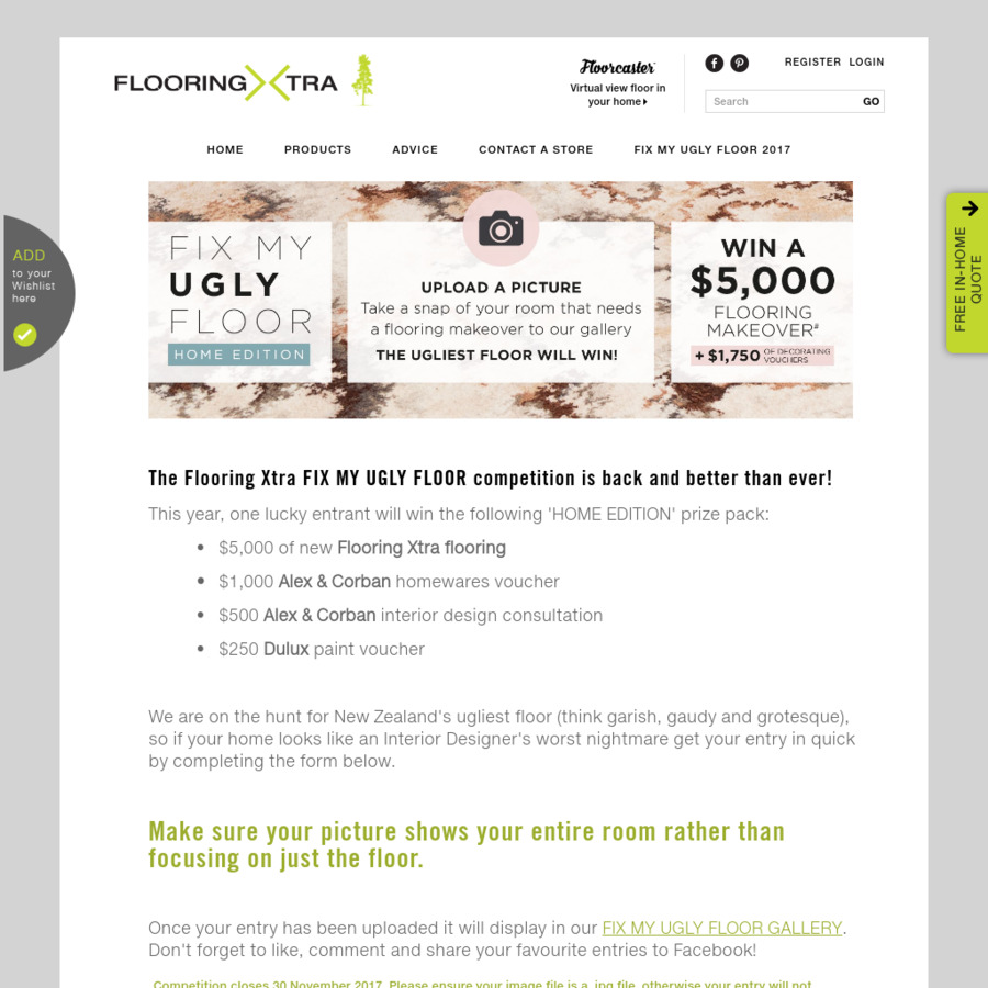 Win 5000 of Flooring, 1000 Homewares Voucher, 500 Interior Decorating Voucher, 250 Paint