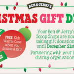 Free Kids Waffle Cone When You Donate A Christmas Gift @ Ben & Jerry's Icecream