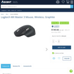 Logitech MX Master 3 Mouse, Wireless, Graphite $140.66 Delivered @ Ascent