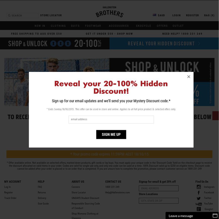 Hallenstein Brothers Mystery Discount Code 20 100 off Your Order