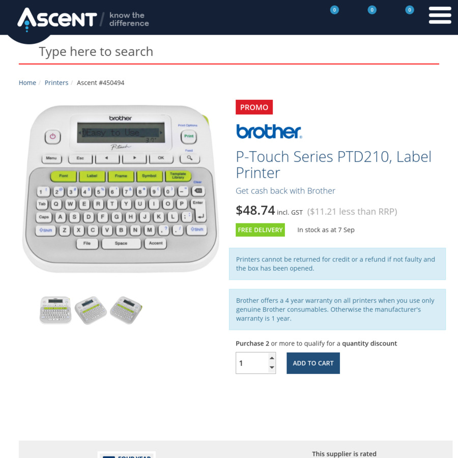 Brother Label Maker PTouch PTD210 18.74 Delivered (after 30 Cashback) (Bulk Discounts
