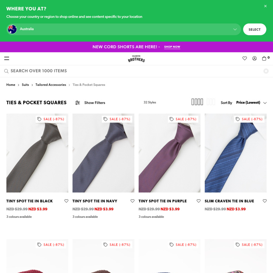 Extra 20 off Sale; Men's Select Ties 3.99 ea. (Was 29.99