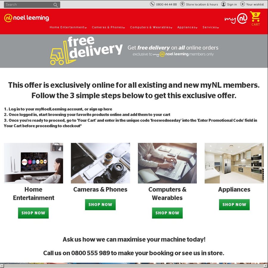 Free Shipping Noel Leeming [myNL Members] [No Min Spend] [Today Only