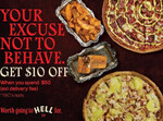 Get $10 off $50 Spend (Excludes Delivery, Online Only) @ Hell Pizza via GrabOne