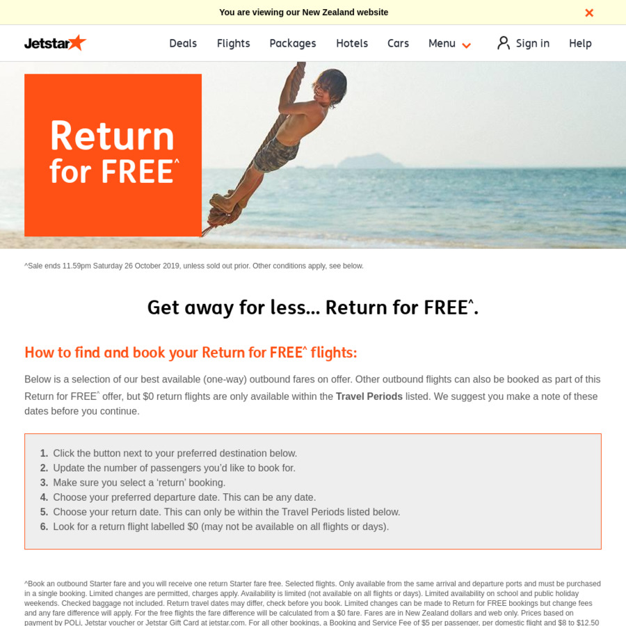 Jetstar Return for Free Sale, e.g. Chch to Wellington 48, Chch to