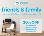 Friends and Family: 20% off Office Furniture, Office Chairs, Bookcases & Storage Units @ Warehouse Stationery