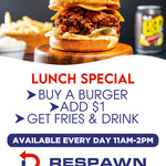 [Wellington] Get Fries & Drink for $1 with Purchase of Any Standard Burger (from $12, Available Daily 11AM - 2PM) @ Respawn