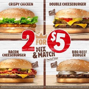 2 Burgers for $5 @ Burger King - ChoiceCheapies