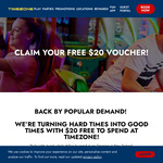Free $20 Arcade Credit Voucher (Redeemable in-Store Only) @ Timezone Fun App